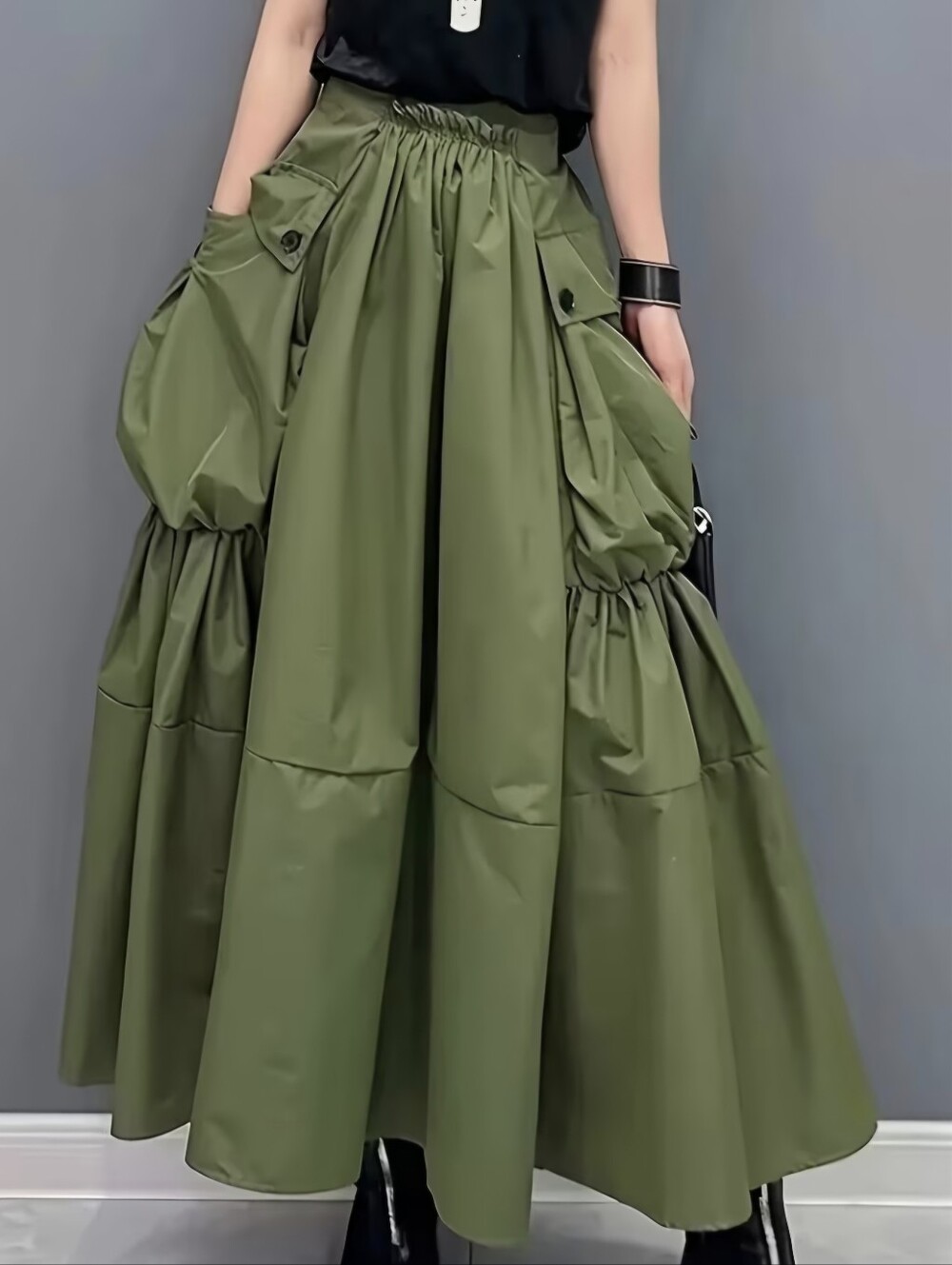 Solid Color Pocket Skirt